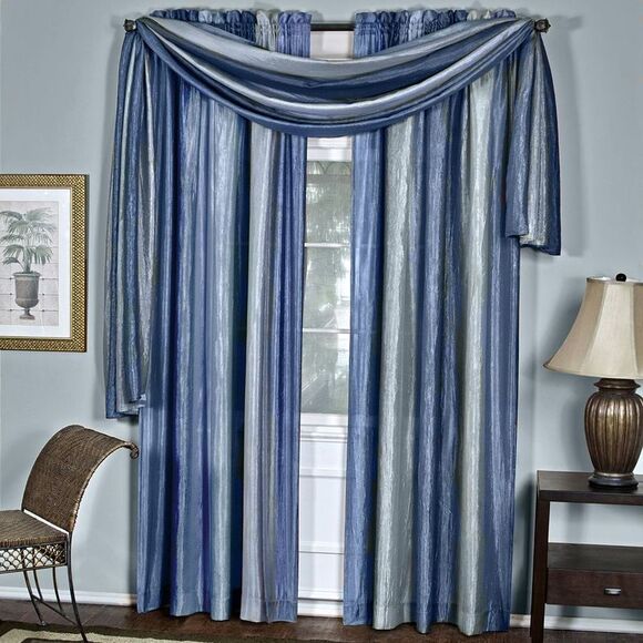 Ombre Blue Striped Modern Window Curtain Panel: 50" x 84", Rod Pocket Panel - Picture 4 of 5